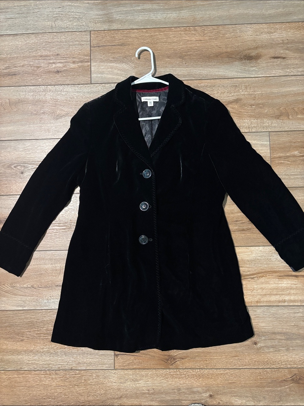 Coldwater Creek Black Velvet Three-Button Blazer Coat
